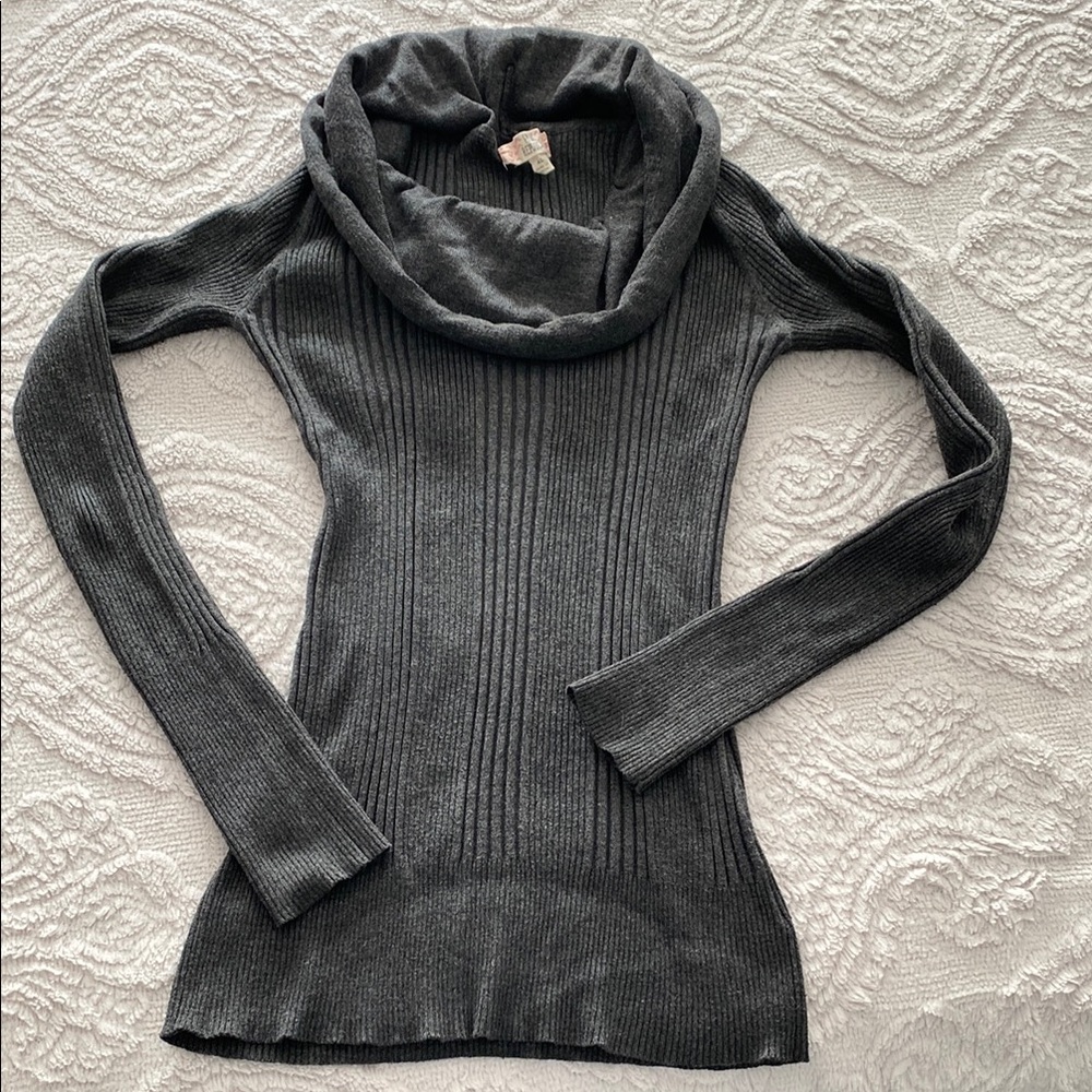 Pink Republic Gray Ribbed Cowl Neck Sweater